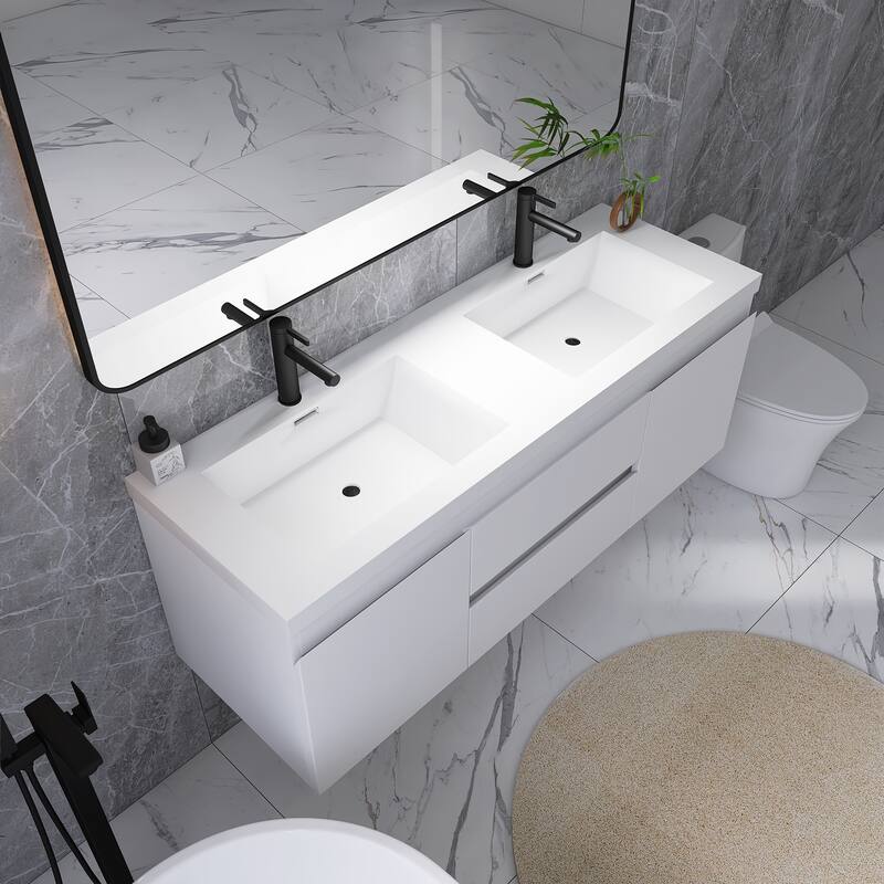 Floating Bathroom Vanity with Integrated Resin Top