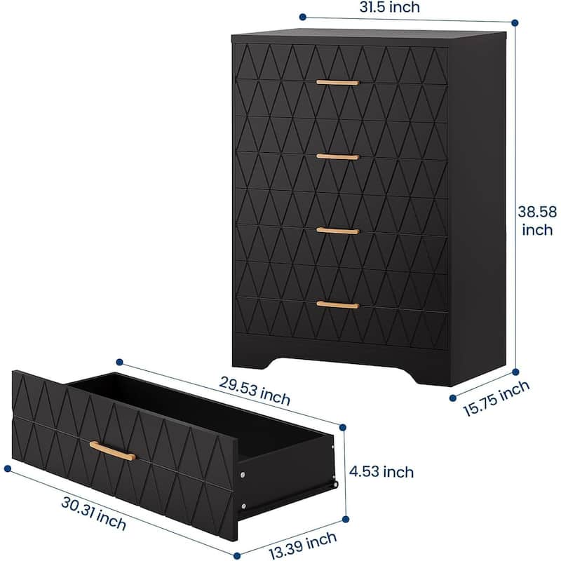 Tall Dresser, Storage Cabinet for Bedroom with 4 Drawers