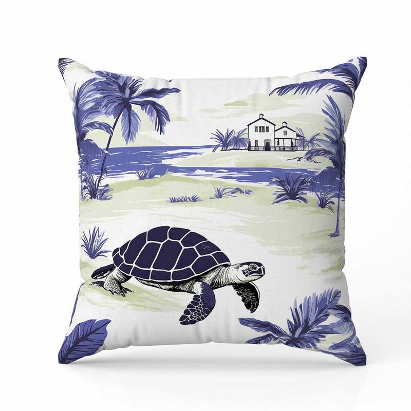 Sandy Shores Turtle Indoor/Outdoor Reversible Throw Pillow Blue and Green