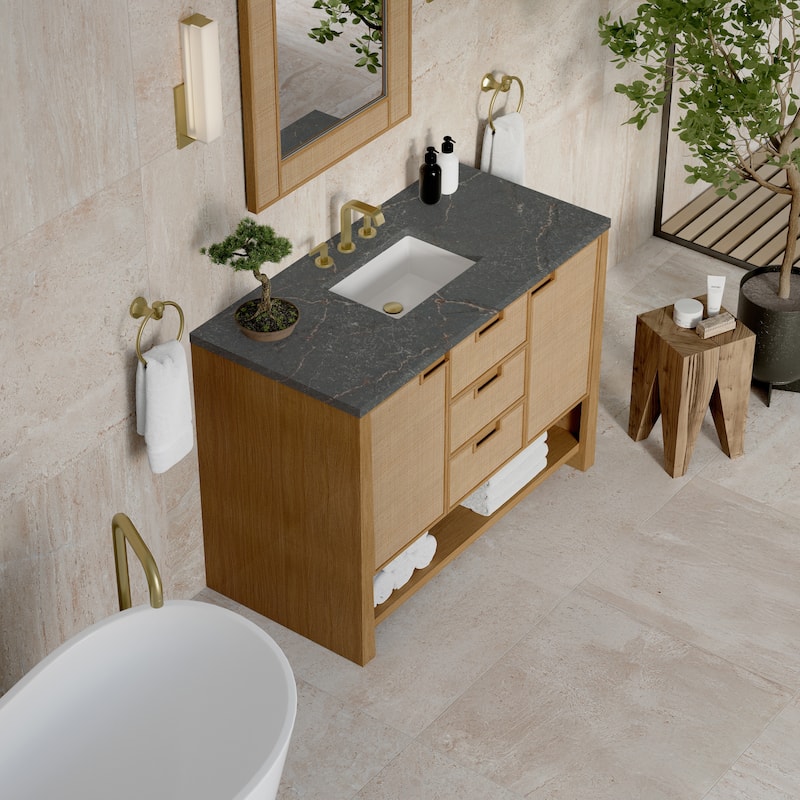 Solene 48" Single Vanity, Seaside Oak, w/FreePower Wireless Charger