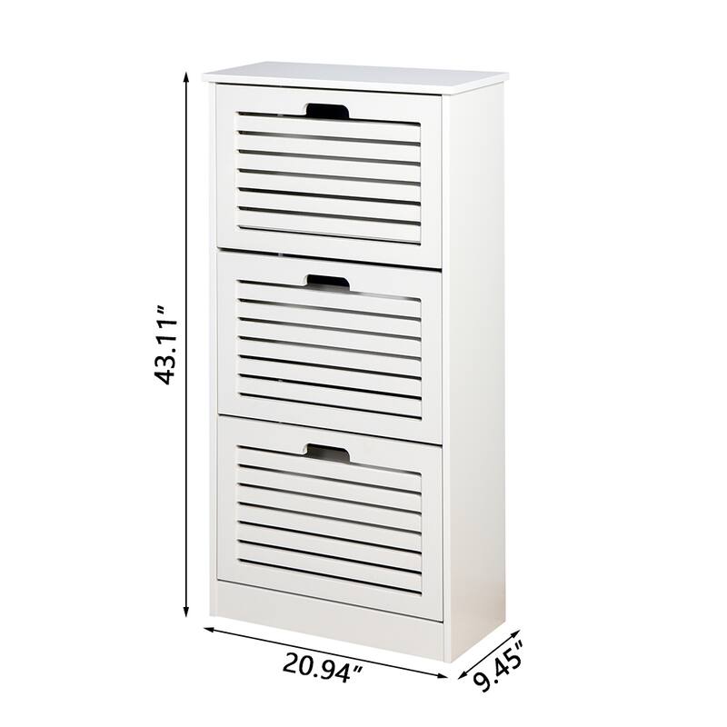 11 inch White Wooden Shoe Cabinet for Entryway