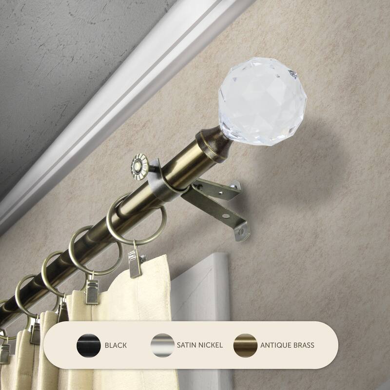 InStyleDesign Glitter Adjustable Curtain Rod Set - 28 to 48 inches - Antique Brass