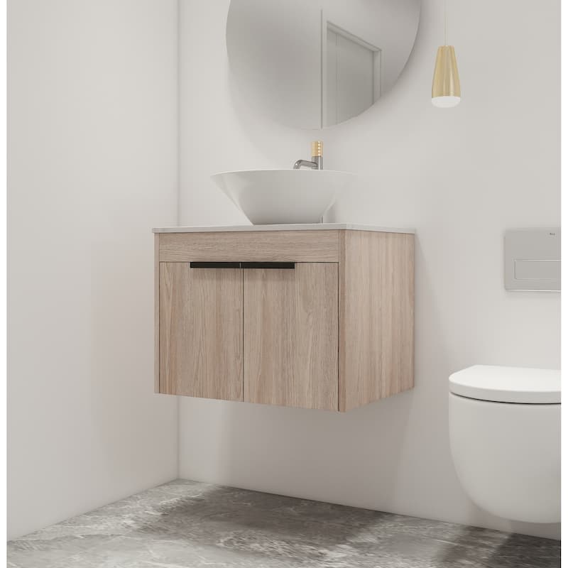 Malwee 24"/30" Floating Bathroom Vanity, Wall Mounted Bathroom Vanity with Ceramic Sink,Soft Close Doors - 23.6"×18.9" - Beige with sink-217