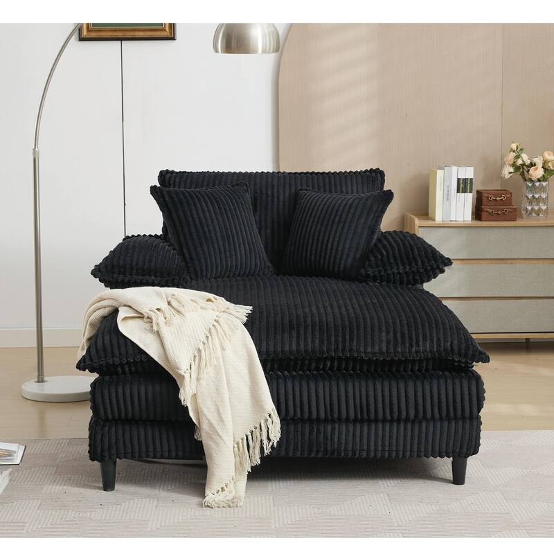 Oversized Corduroy Chaise Lounge Chair, Adjustable 4-Gear Reclining Sleeper Sofa Bed, Living Room Deep Seat Leisure Sofa Chair