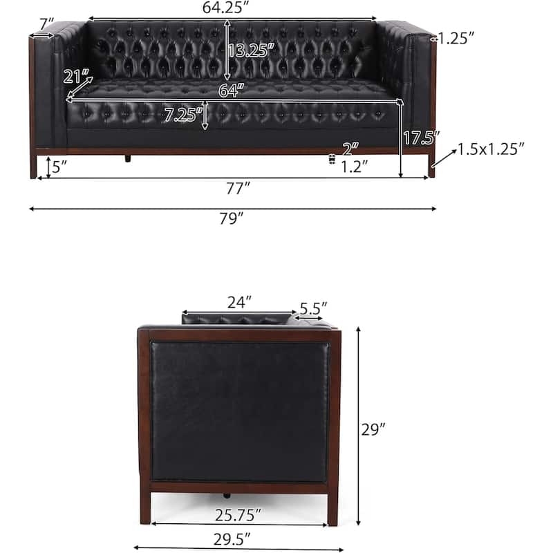 Roomfitters Chesterfield 3-Seater Sofa, Tufted Faux Leather Couch for Living Room