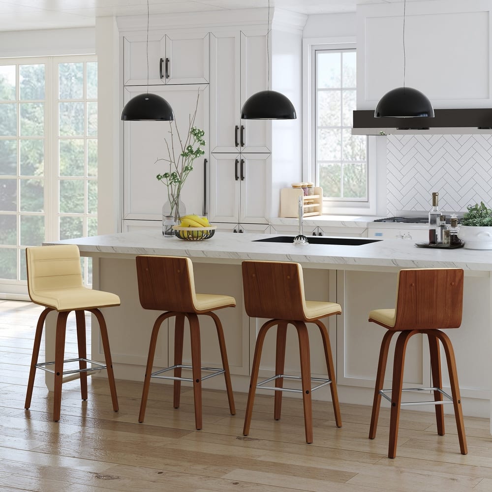 Skara Mid-Century Swivel Counter Stool, Upholstered Counter Height Chair with Bentwood Legs