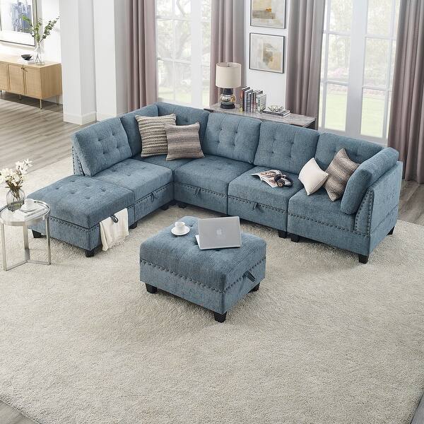 Sturdy Chenille Modular Sectional Sofa with Hidden Storage Bed Bath