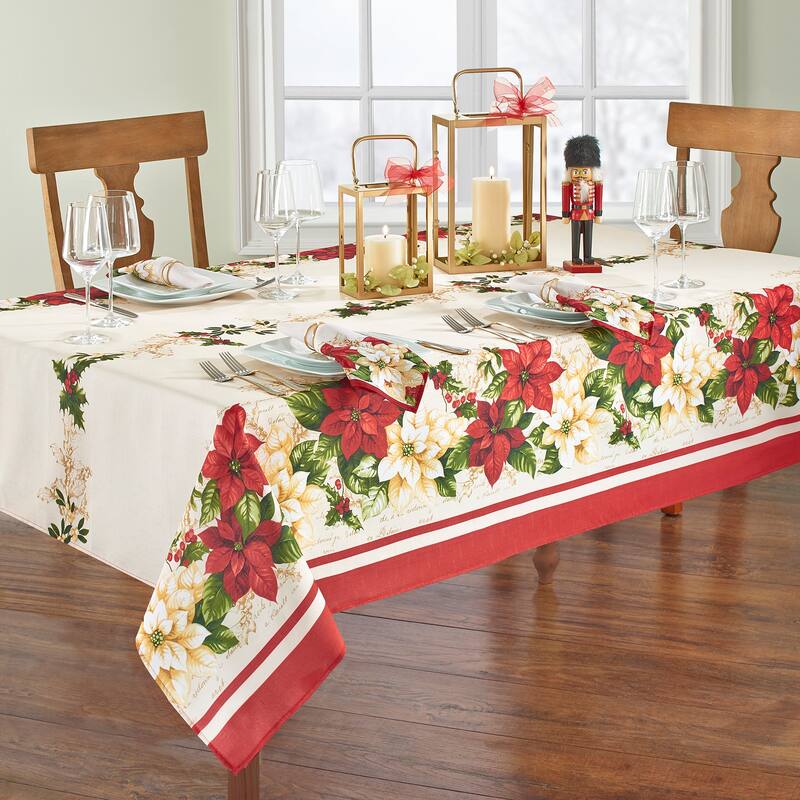Red and White Poinsettia Tablecloth - 60"x144"