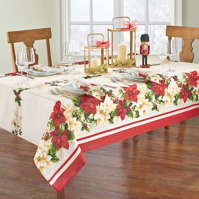 Red and White Poinsettia Tablecloth