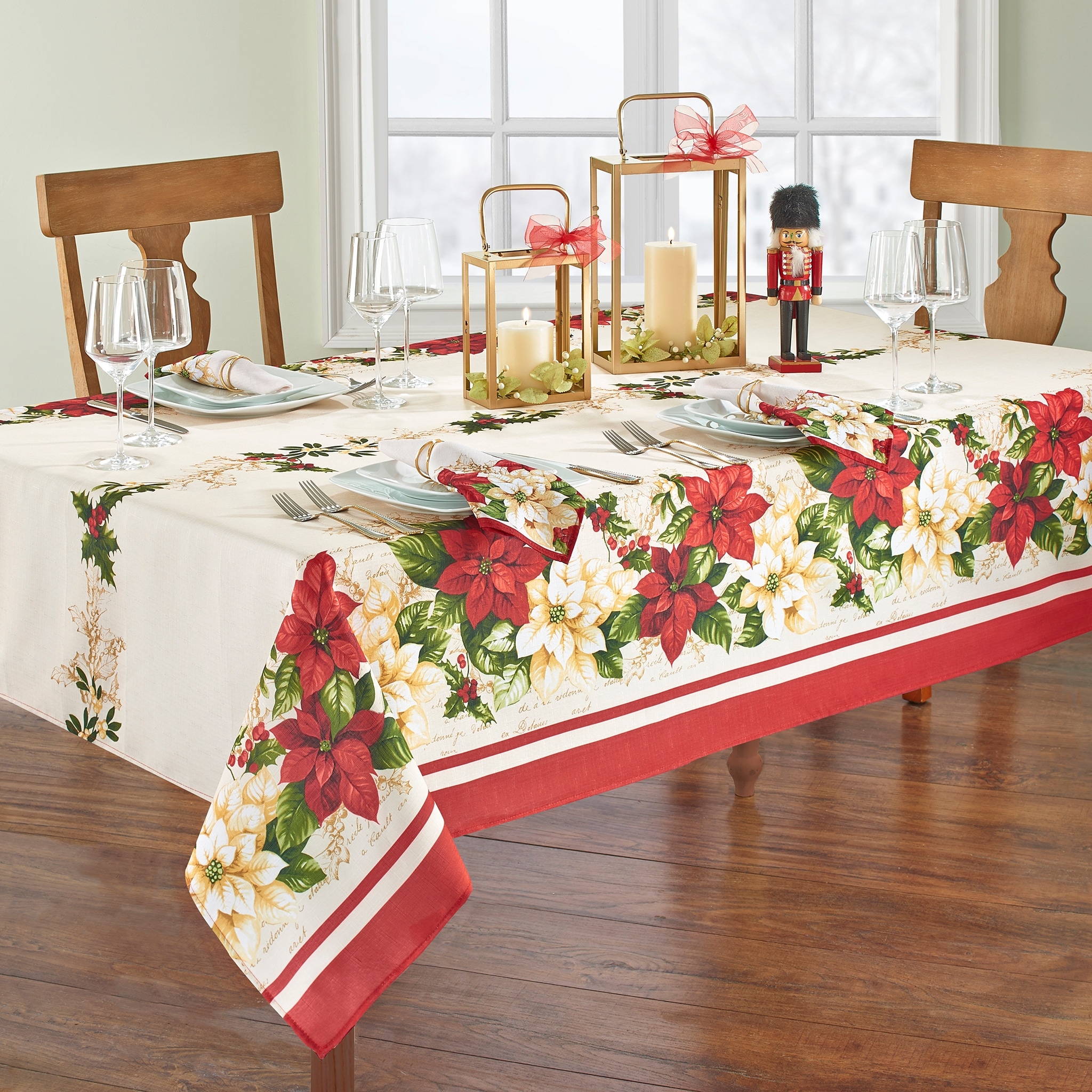 Red and White Poinsettia Tablecloth