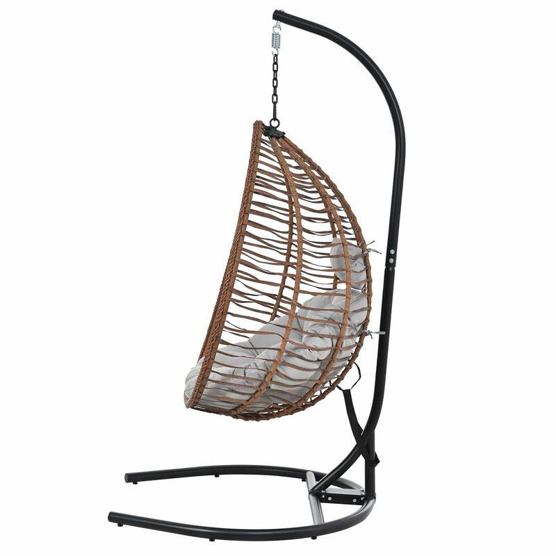 Indoor Outdoor Hanging Hammock Chair with Stand, Foldable Rattan Egg Swing Chair with Cushion & Headrest
