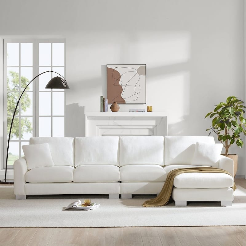 Oversized Sectional Couch with Chaise Lounge, L-shaped Chenille Sectional Sofa for Living Room,Apartment,Office - White