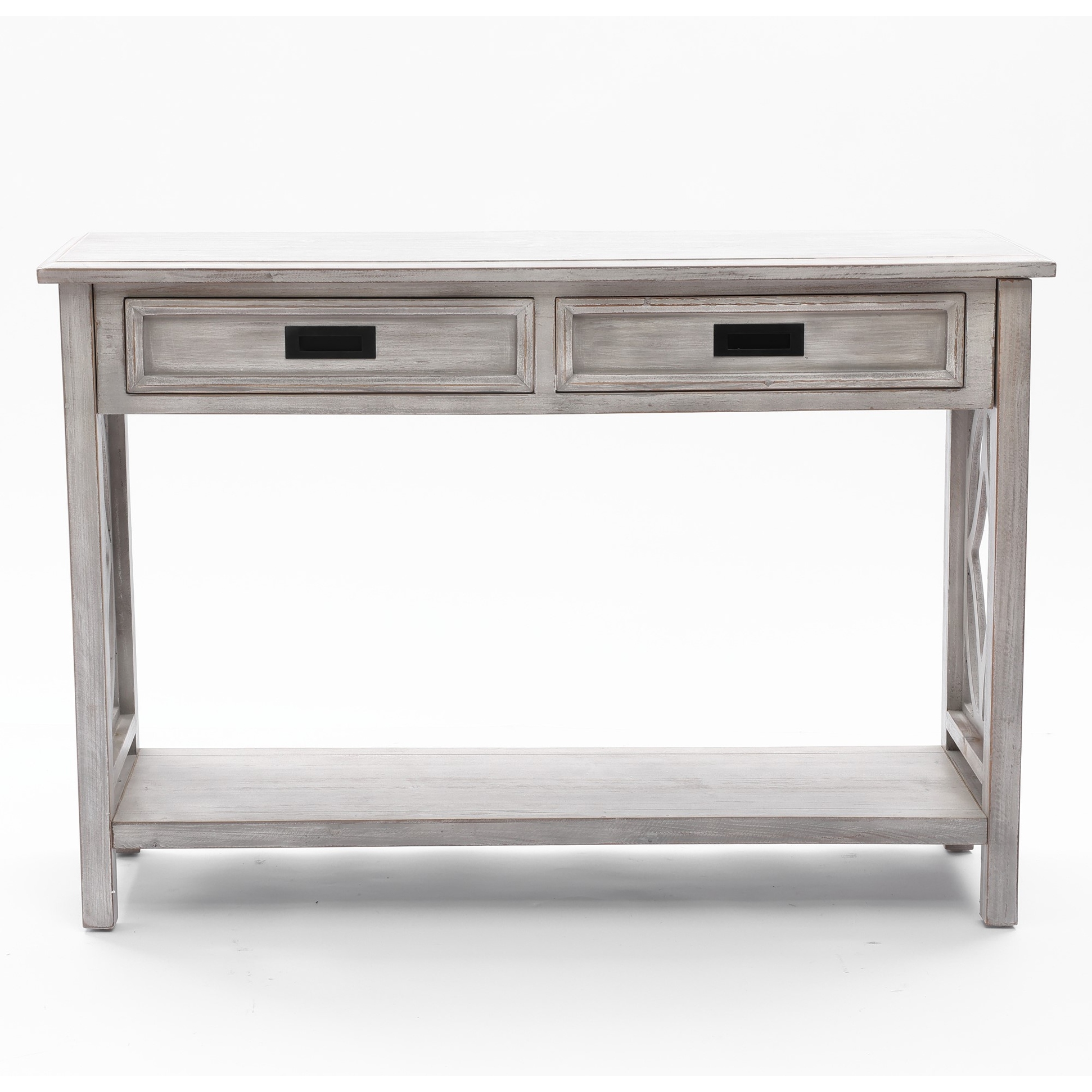 Grey Washed Wood 2-Drawer 1-Shelf Console and Entry Table - 32.7" H x 47.2" W x 13.8" D