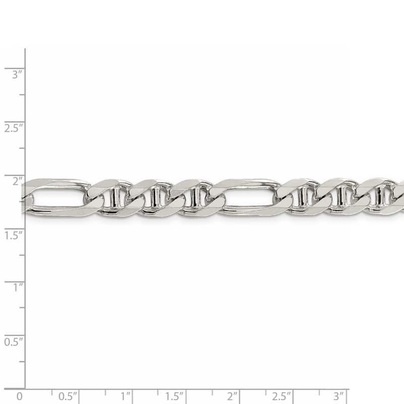 Curata 925 Sterling Silver Solid Polished 8.75mm Figaro Nautical Ship Mariner Anchor Chain Anklet 9 Inch Lobster Claw