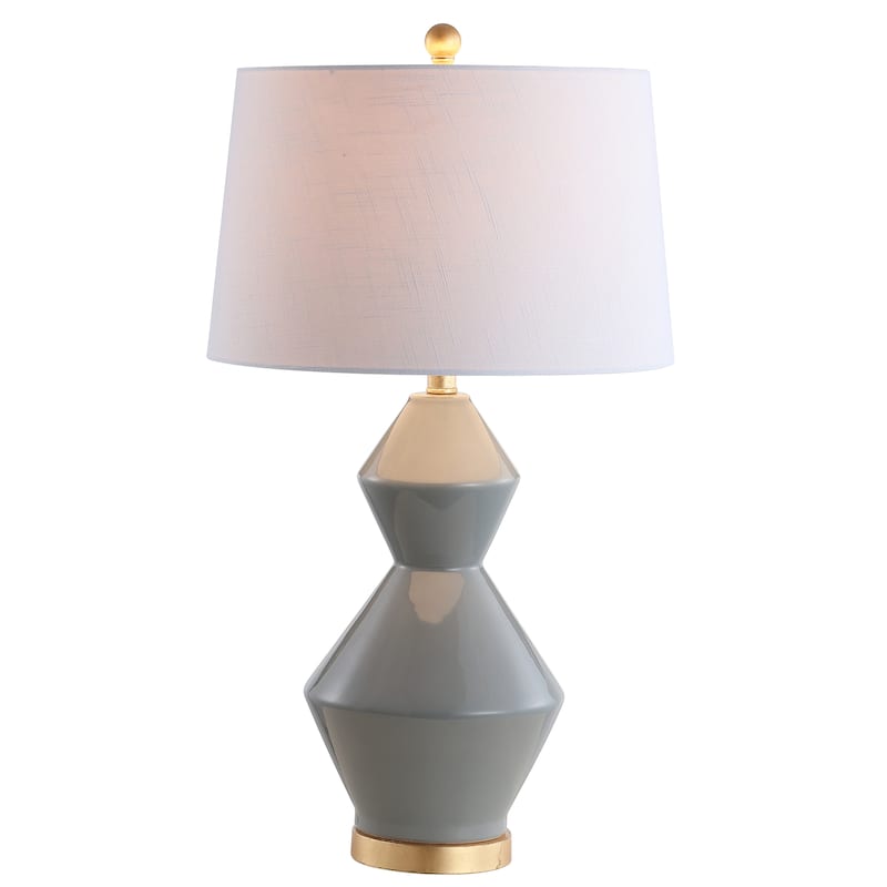 Astor 29" Geometric Ceramic/Metal LED Table Lamp, White/Gold Leaf by JONATHAN Y
