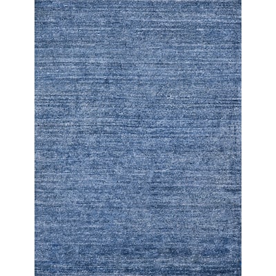 EXQUISITE RUGS Plush Hand-knotted Dark Blue Area Rug.