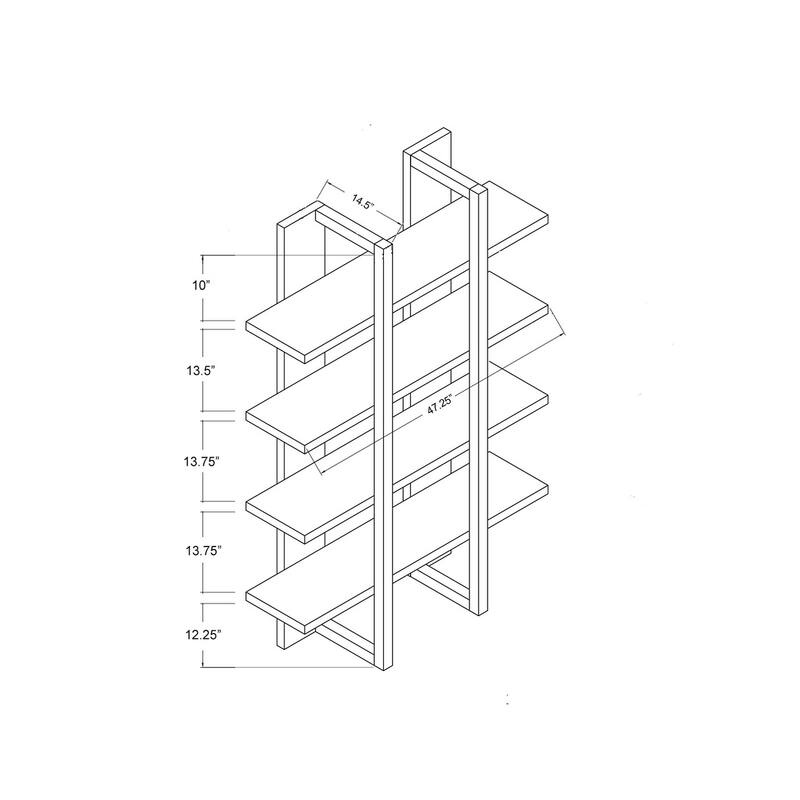 Wooden 4-Tier Tall Bookcase with Open Shelving, Walnut Oak