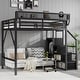 preview thumbnail 59 of 98, Metal Loft Bed with Wooden Stairs Built-in Storage Shelves and Wardrobe, High Loft Bed Frame with Side Grid Storage Rack Black Black - Full