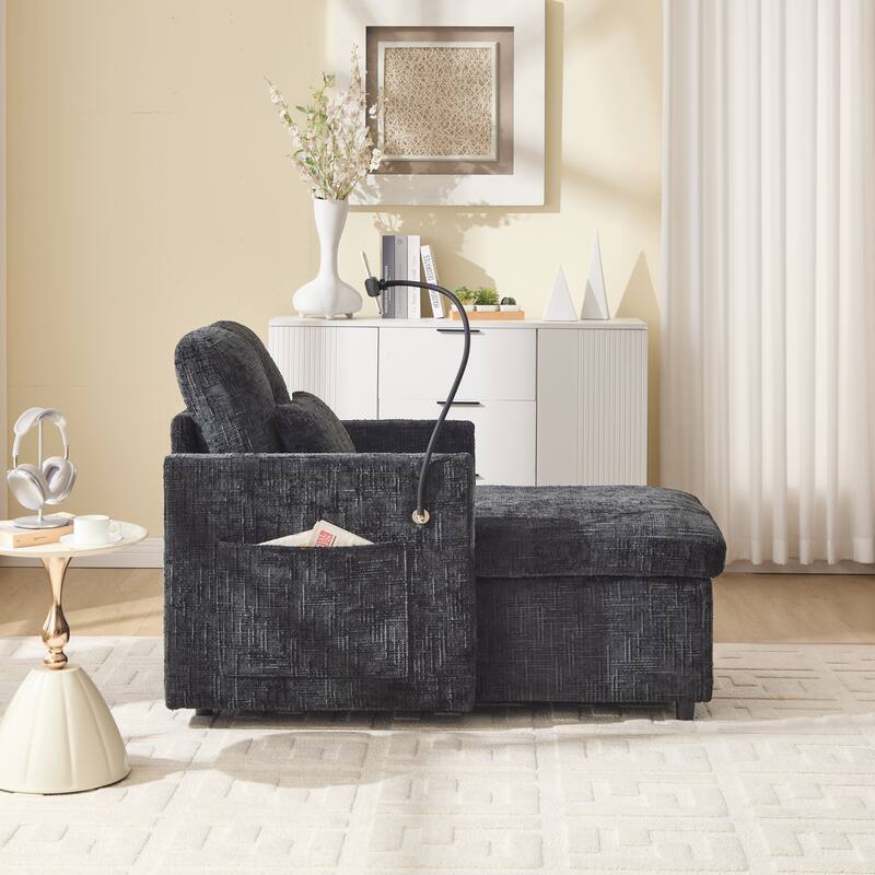 Multifunctional Lazy Person Sofa Recliner,Storage Backrest With Cell Phone Bracket Chenille Single Leisure Chair