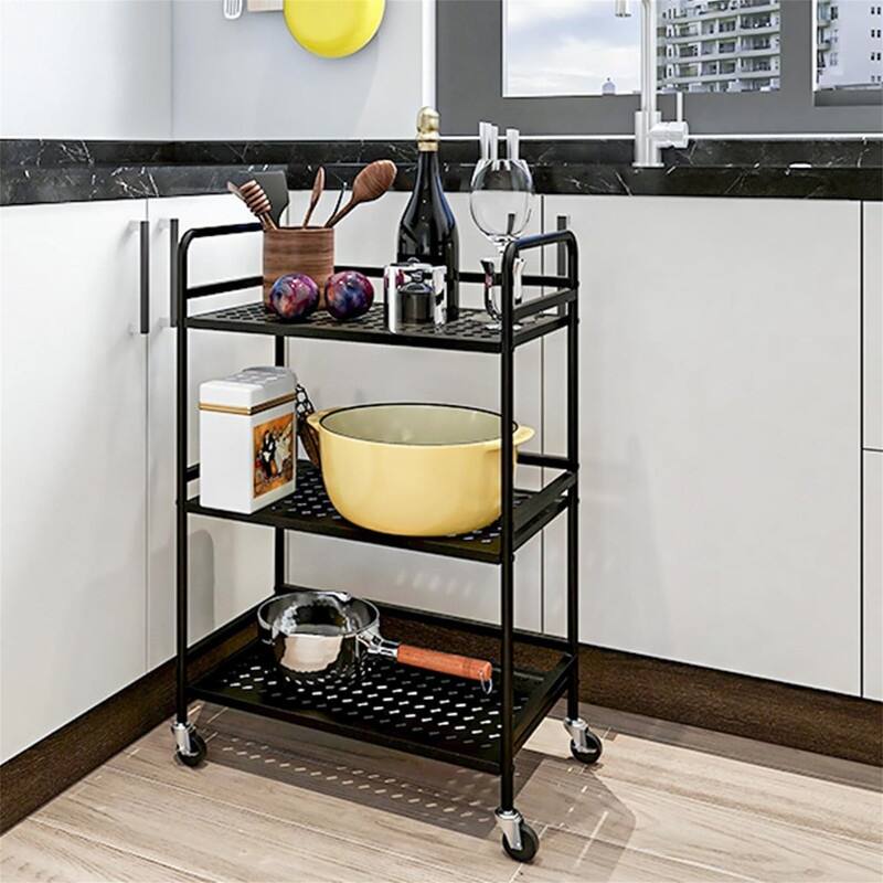 3 Tier Rolling Cart with Drawer - 11.81"D x 18.9"W x 29.53"H - Metal Finish - Black