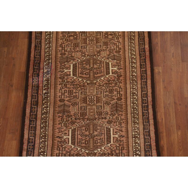 Tribal Gharajeh Persian Vintage Runner Rug Handmade Wool Carpet - 3'5"x 12'8"