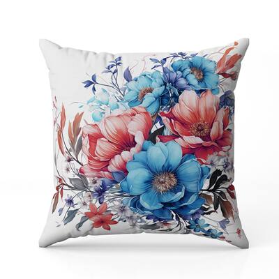 Blossom Burst Faux Suede Reversible Throw Pillow Blue and Red