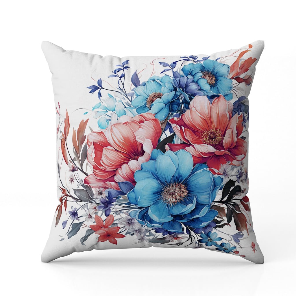 Blossom Burst Faux Suede Reversible Throw Pillow Blue and Red