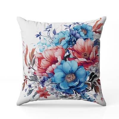 Blossom Burst Indoor/Outdoor Reversible Throw Pillow Blue and Red