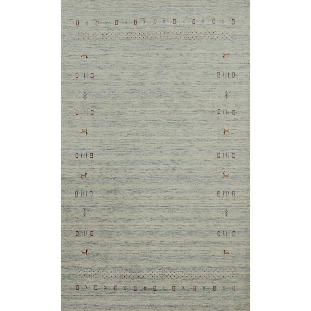Hand Knotted Oriental 100% Wool Carpet Tribal Animal Pictorial Beige & Ivories Gabbeh Area Rug - 7' 10'' X 5' 1''