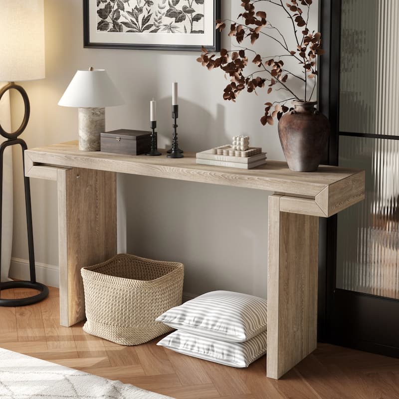 60" Rustic Farmhouse Console Table, Solid Wood Entryway Sofa Side Table for Living Room, Hallway