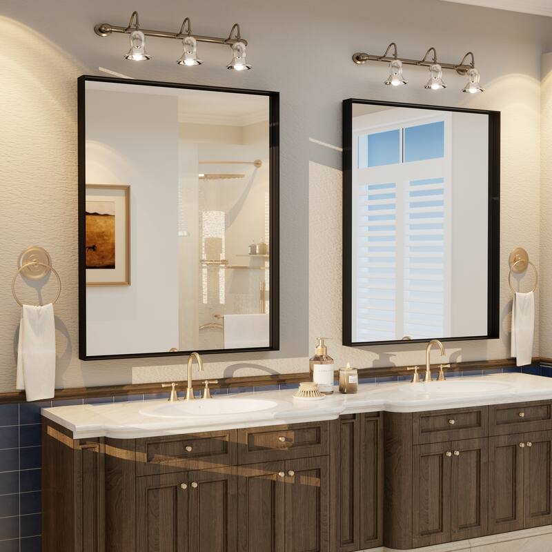Full Size Metal Frame Wall Mirror Black Tempered Glass for Bathroom