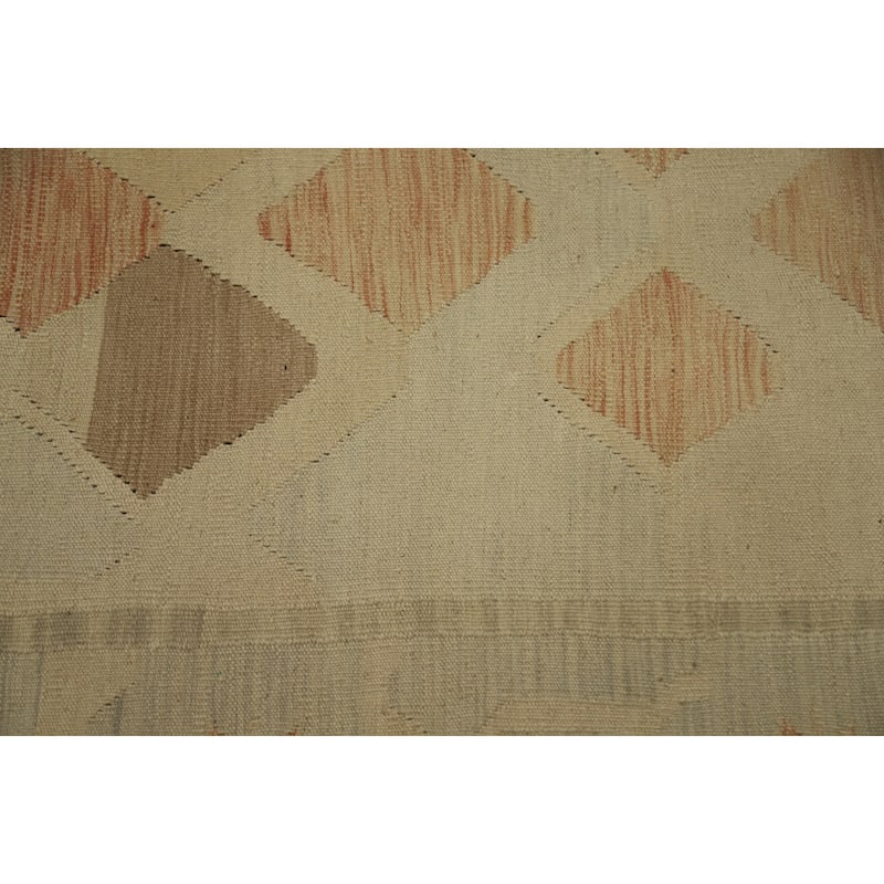 Hand Woven Oriental 100% Wool Carpet Southwestern Tribal Beige & Ivories Kilim Area Rug - 12' 9'' X 10' 0''