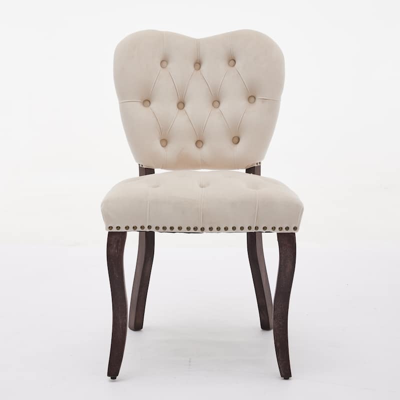 French Vintage Tufted Upholstered Fabric Dining Chair Set of 2 - Beige