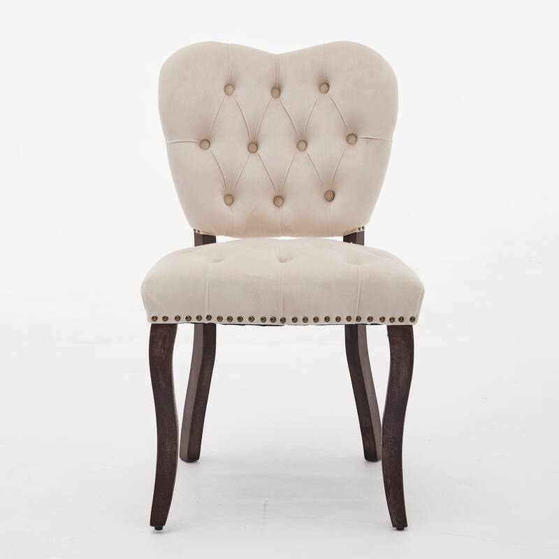 Velvet Dining Chairs Set of 2, Tufted Upholstered Kitchen Chair, Armless Lounge Side Chairs with Solid Wood Legs