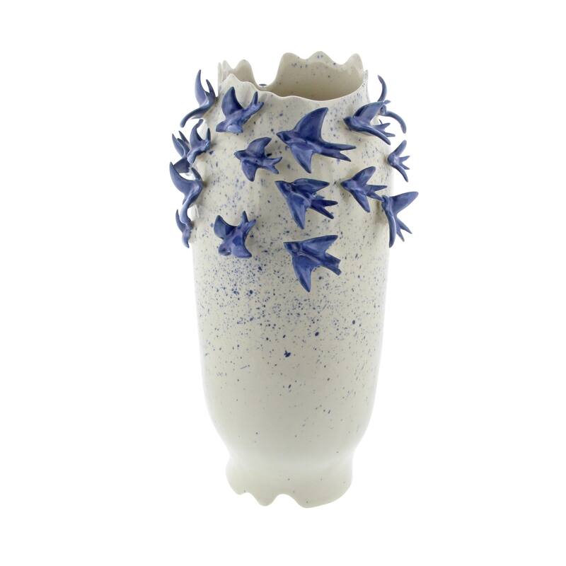Ceramic Bird 3D Decorative Vase - White - Roche River Decor - White - 11"W, 18"H