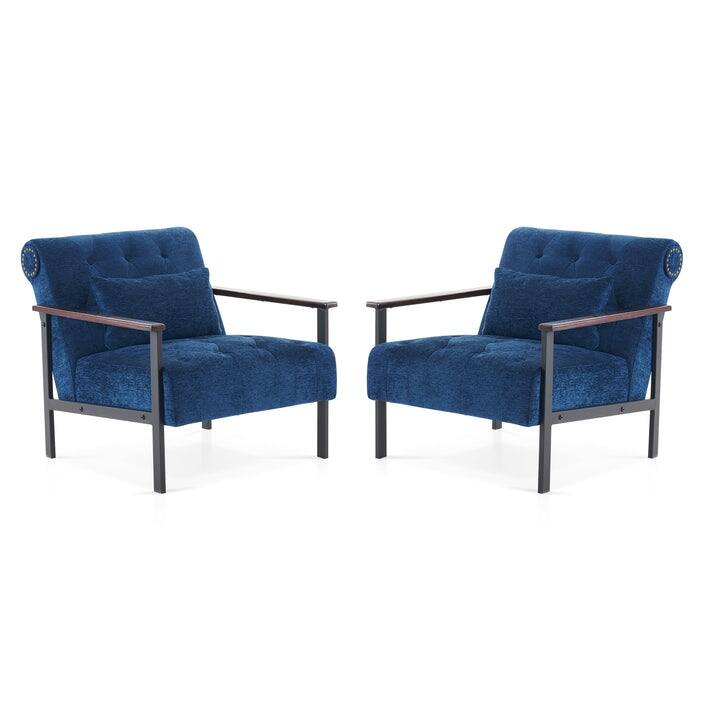 MCombo set of 2 Modern Accent, Ergonomics Lounge Chair for Living Room, Chenille, HQ417 - Dark Blue