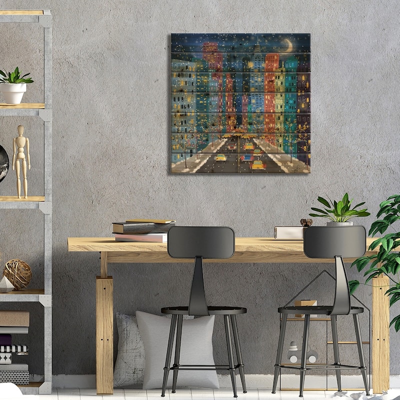 42nd Street Print On Wood by Joy Laforme - Multi-Color
