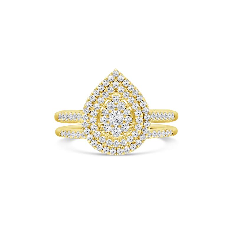 IGI Certified 1/2ct TDW Diamond Cluster Pear Shaped Frame Bridal Set in 14K Yellow Gold for Women