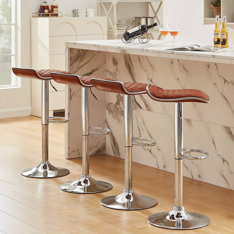 VECELO Barstools Adjustable Height Faux Leather Backless Modern Swivel Bar Stools (Set of 2)-Five colors