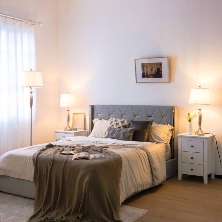 3-Piece Modern Nickel Finish Lamp Set-Silver - 11.5" x 11.5" x 28" (L x W x H)