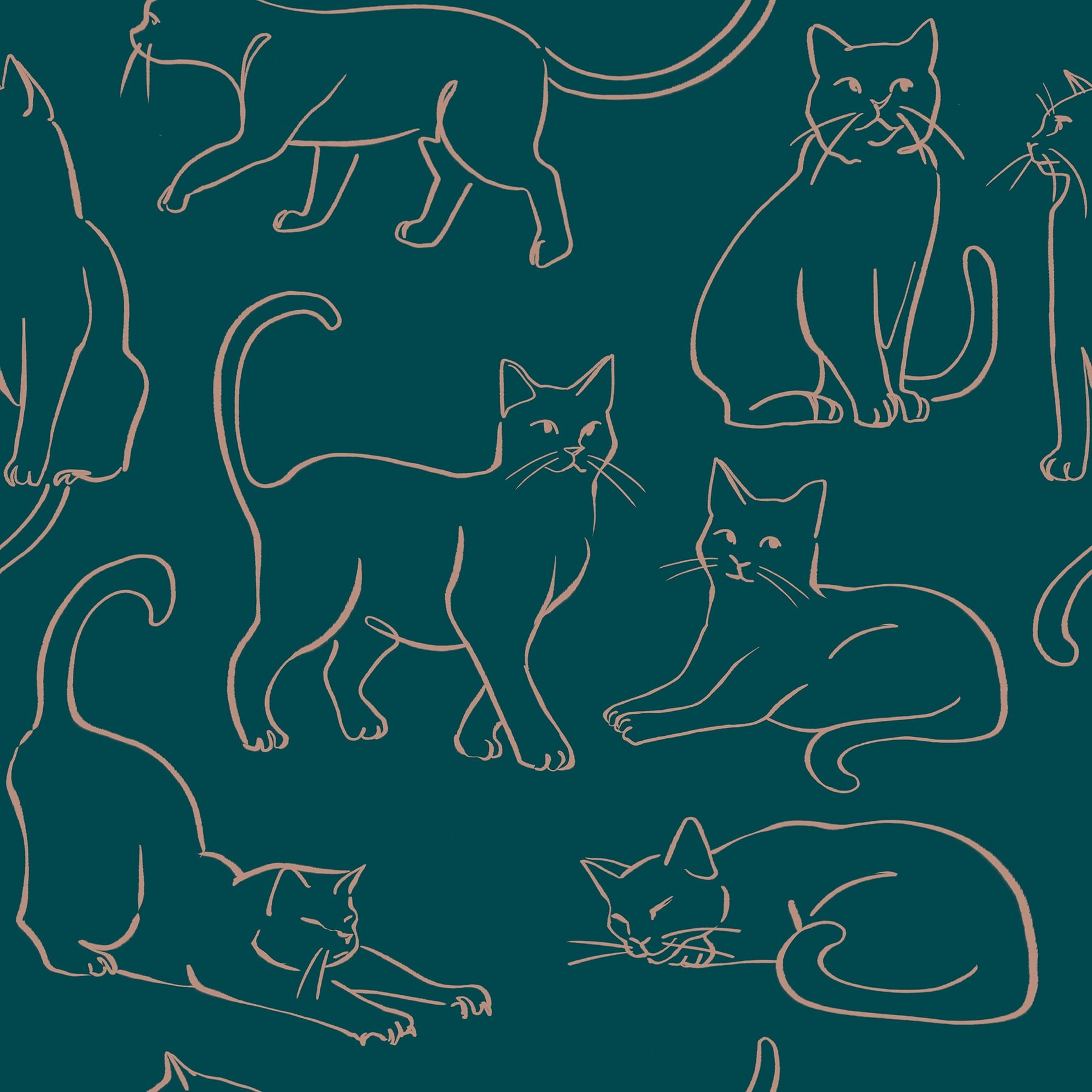 RoomMates Cat Poses Emerald Peel and Stick Wallpaper