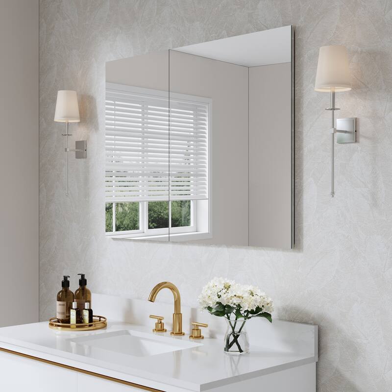 40''W X 30''H Recessed Or Surface Wall Mount Bathroom Medicine Cabinet With Adjustable Glass Shelves
