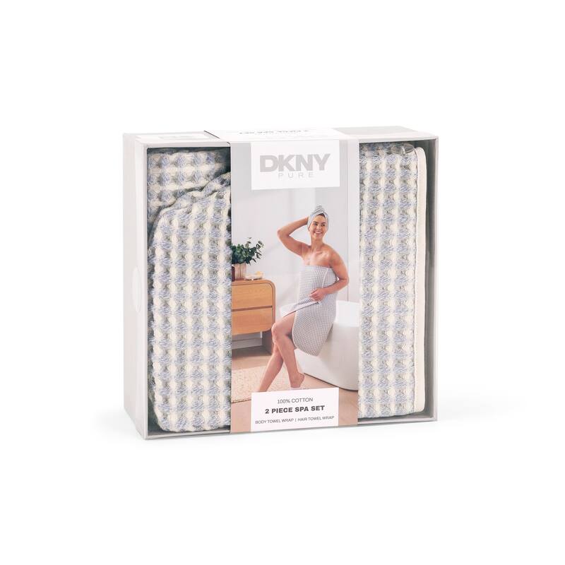 DKNY PURE Yarn Dyed Waffle Body Wrap and Hair Wrap Set