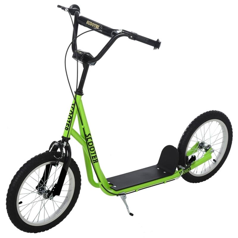 Children’s Ride-On Scooter with Soft Grip Handlebar and Anti-Slip Foot Deck for Outdoor Use - 54.75"L x 22.75"W x 35.5"-37.75"H - Green