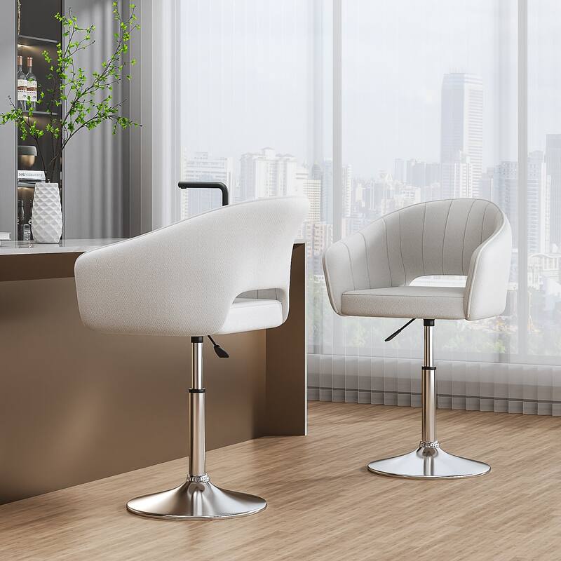 VECELO White 360 Swivel Office Chair Multifunctional Adjustable Height Hollow Back Comfortable Sponge Padding Bar Stool