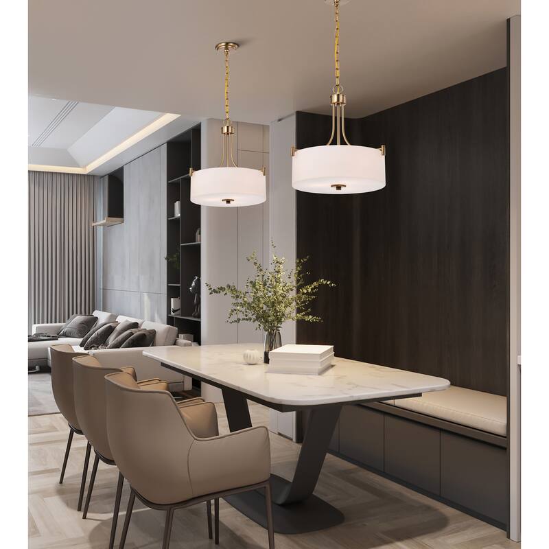 Liam 3 Light Pendant Burnished Brass White Opal Glass - Burnished Brass