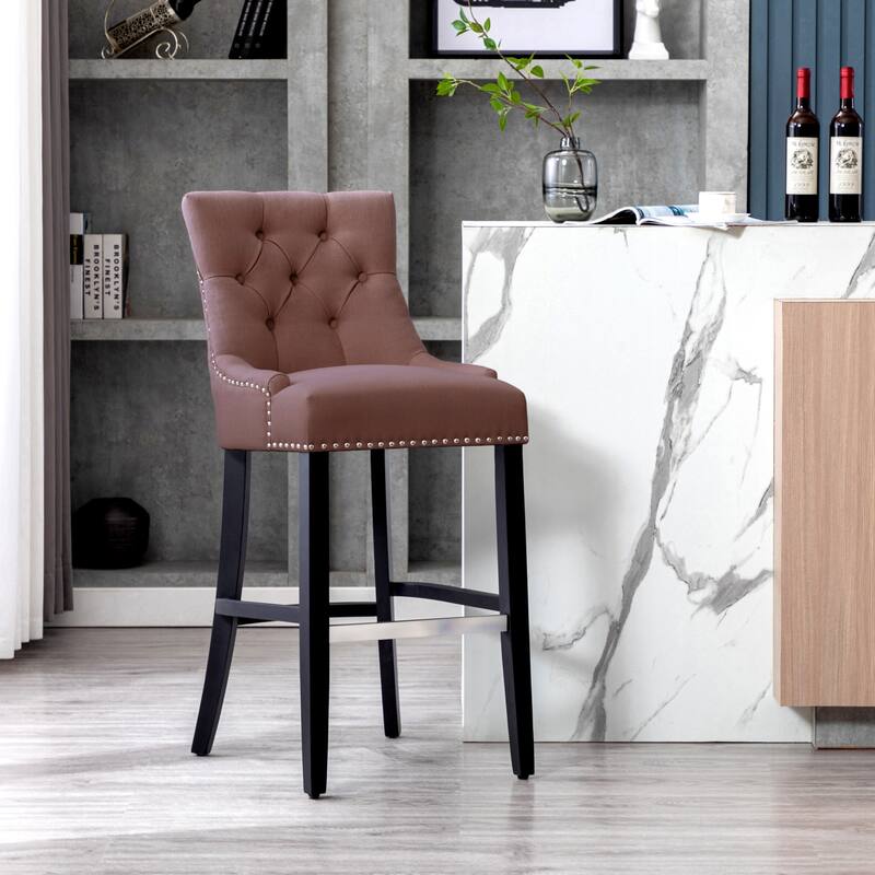 Carter 29" Linen Fabric Tufted Upholstered BarStool - N/A