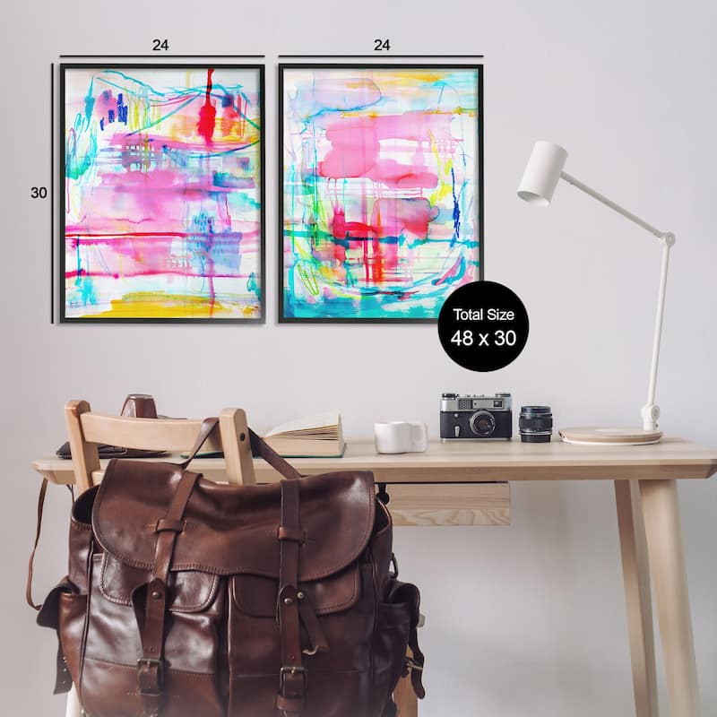 Stupell Vibrant Chaos Abstractions Framed Giclee Art Design By Gemma Bardot (Set of 2)