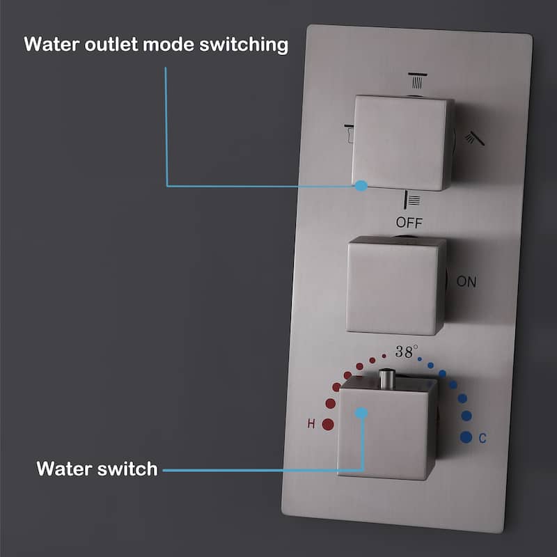 Ceiling LED 4-Way 3-Jet Complete Rain and Waterfall Shower System With Rough-in Valve