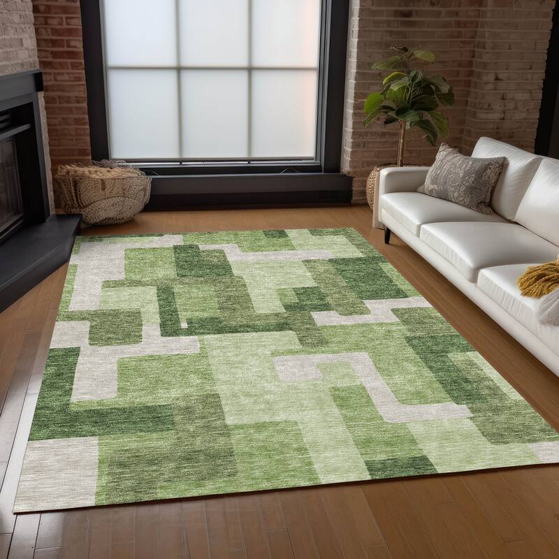 Machine Washable Indoor/ Outdoor Chantille Contemporary Blocks Rug
